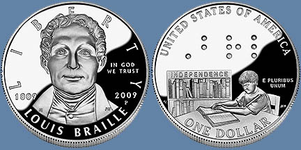 2009 Louis Braille Bicentennial Silver Dollar - APH Museum